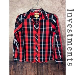 Investments Christine Gold Label Button Down Shirt-red & black plaid-Size 8-NWOT